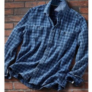 32 BARBLUES Men's Blue Plaid Shirt SIZE Medium